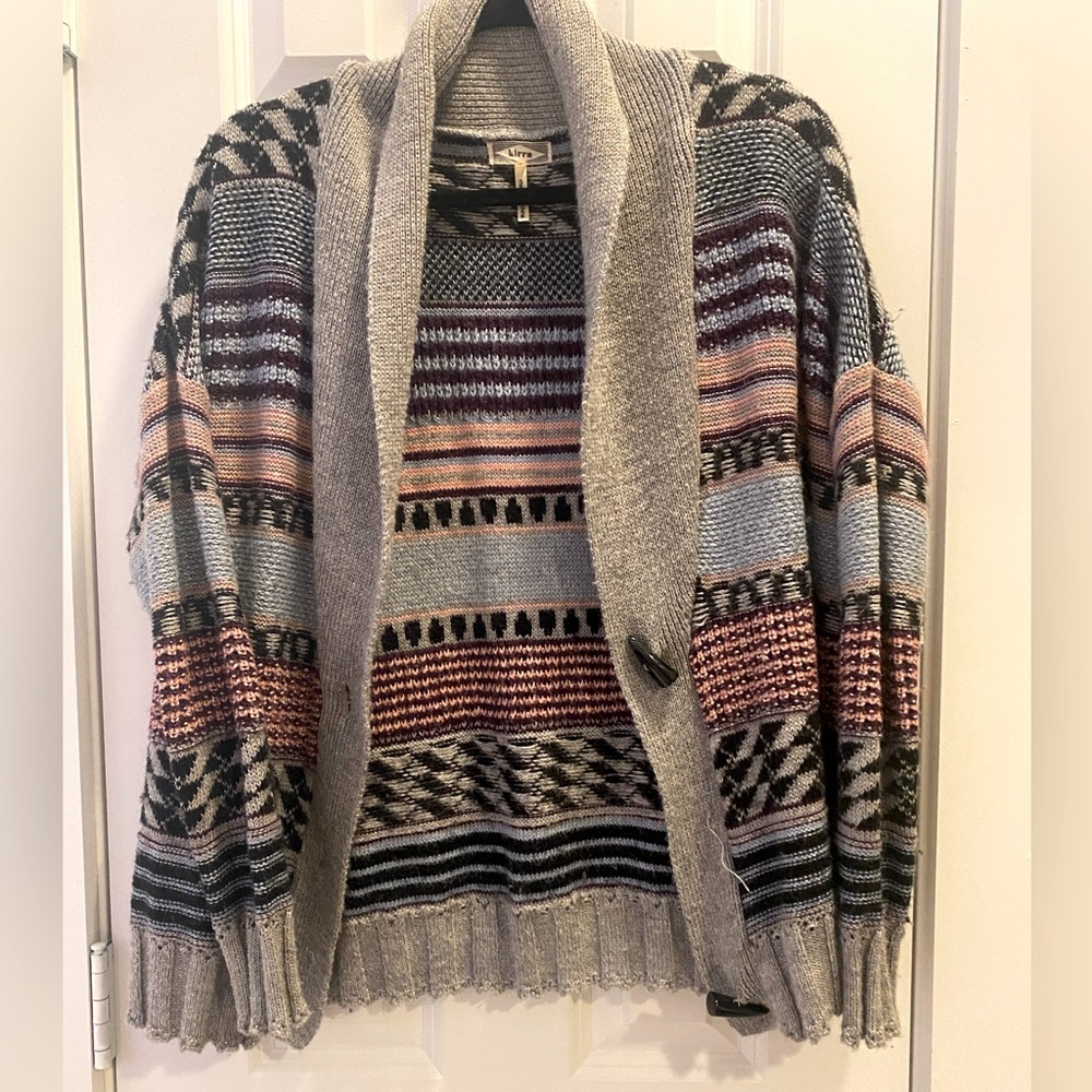 Grey Knit Cardigan Aztec-Style Pattern | Kirra Women’s Size Small